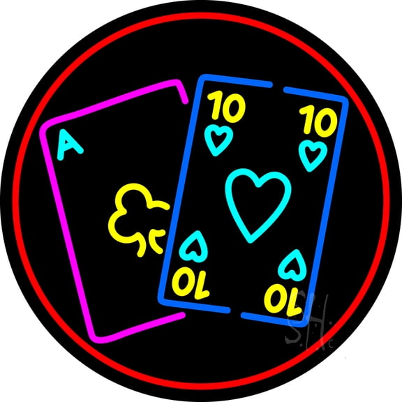 Poker Cards 1 LED Neon Sign 18 x 18 - inches, Black Square Cut Acrylic Backing, with Dimmer - Bright and Premium built indoor LED Neon Sign for wall décor, arcarde, and storefront.