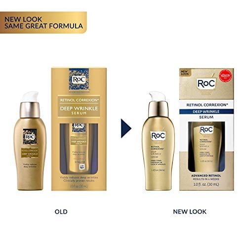RoC Retinol Correxion Deep Wrinkle Retinol Face Serum with Ascorbic Acid, Daily Anti-Aging Skin Care Treatment, Stocking Stuffer, 1 onza (el empaque puede variar) RoC RoC