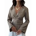 thumbnail image 2 of Women'S Wrap V Neck Work Blouses Dressy Casual Asymmetrical Pleated Business Tops Brown S, 2 of 9