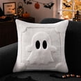 thumbnail image 5 of Halloween Pillow Covers 18x18 inch Set of 2, Black Eyes White Ghost Throw Pillow Cases Soft Plush Faux Fur Wool Couch Cushion Case for Chair Sofa Bedroom Living Room Home Decor, 5 of 8