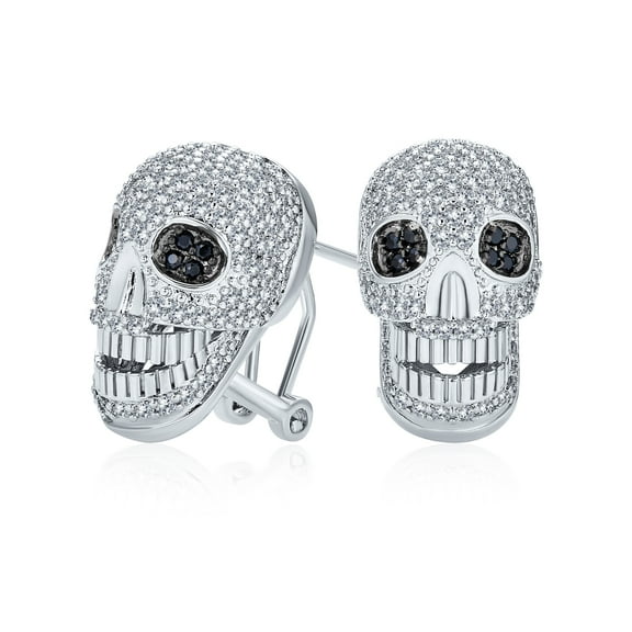 Bling Jewelry Womens Unisex Biker Jewelry CZ Skull Stud Earrings, Goth Dia De Los Muertos Style