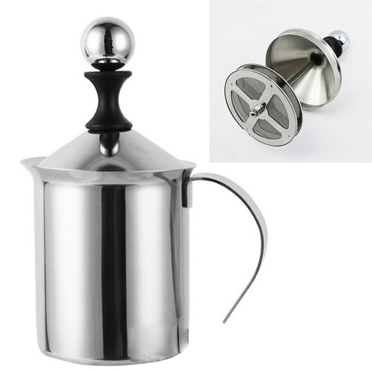 800ml Double Mesh Manual Milk Frother Stainless Steel Hand Pump Milk Foamer Handheld Milk Frothing Pitchers for Cappuccions Coffee, Size: 2