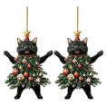 thumbnail image 1 of Gato navideño en árbol de Navidad Adorno colgante acrílico 2D Charm para espejo retrovisor del coche Regalos navideños para amantes de los gatos, 1 of 7