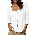 thumbnail image 4 of cocolona Womens Square Neck Tops Button Down 3/4 Sleeve Casual Shirts Trendy Solid Color Blouses, 4 of 7