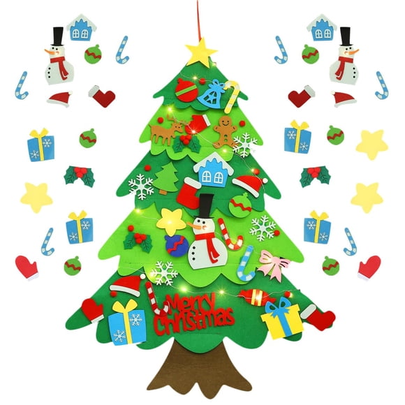 OSALADI Arbre de Noël en Feutre DIY avec Lumières Led Décorations Murales Arbre de Noël en Feutre pour Enfants Fournitures de Fête de Noël