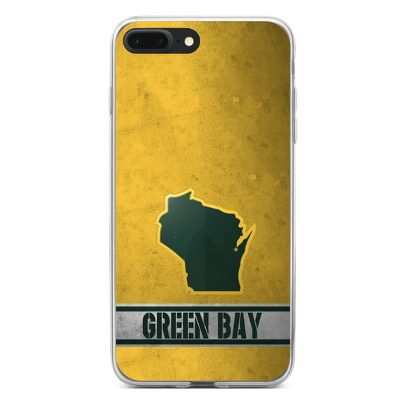 DistinctInk Clear Shockproof Hybrid Case for iPhone 7 PLUS / 8 PLUS (5.5" Screen) - TPU Bumper, Acrylic Back, Tempered Glass Screen Protector - Green Bay Wisconsin - Football Team