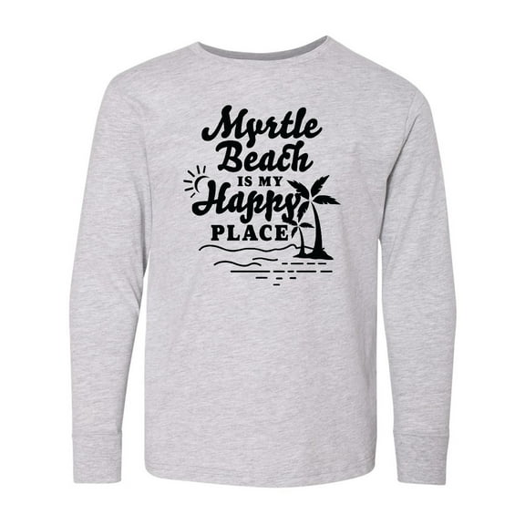 Inktastic Myrtle Beach is My Happy Place with Palm Trees Long Sleeve Youth T-Shirt