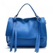 Italian Artisan  Womens Handcrafted Freestyle Shoulder Handbag in Genuine Calfskin Leather, Electric Blue - Medium