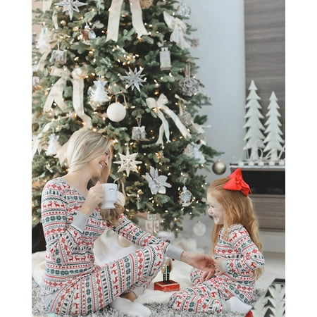 

Carolilly Family Pajamas Suits with Elk Tree Nightclothes Printed Long Sleeve Long Pants Sleepwear Sets