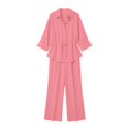 thumbnail image 5 of Cameland Women 2 Piece Tracksuit Women Fall Winter Solid Collared Long Sleeve Shirt Adjustable Waist Pants Two Piece Set Pink M, 5 of 5