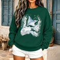 thumbnail image 2 of WEIWEN Crewneck Sweatshirt for Women Loose Fit Ocean Life Sea Whale Beach 90s Vintage Graphic Long Sleeve Shirts for Women Dressy Casual Fall Sweaters Womens Clothes Dark Green, S, 2 of 5