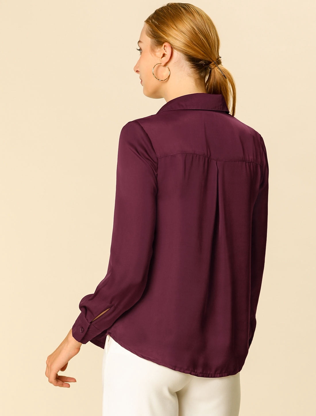 DARING DIVA Women's V Neck Classic Work Office Long Sleeve Shirt 3XL Wine Red