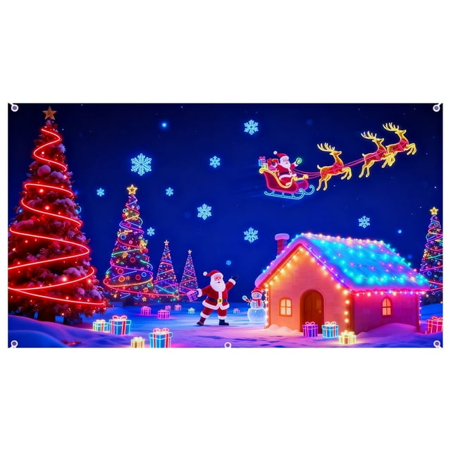 SIfdSeng Get it Fast Garage Door Cover Banner Reactive Design with 2 Lighting Modes for Festive Outdoor Fluorescent Glows In Dark with Cartoon Santa Party Xmas Decorat