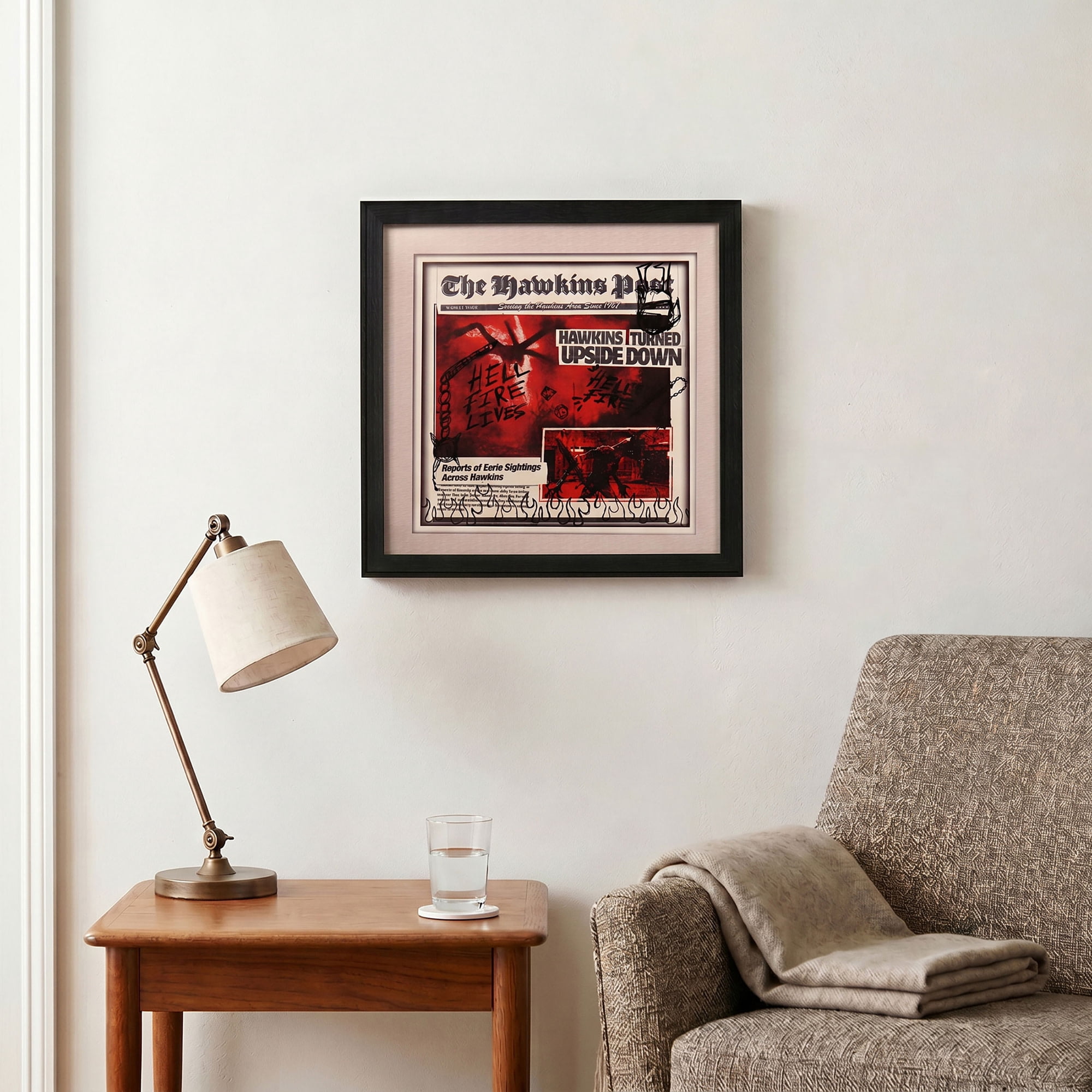 Pyramid America: Stranger Things: The Hawkins Post - 12x12 Faux Matted Framed Print - Plexi, Series Artwork, Licensed Netflix Wall Decor, Collectible