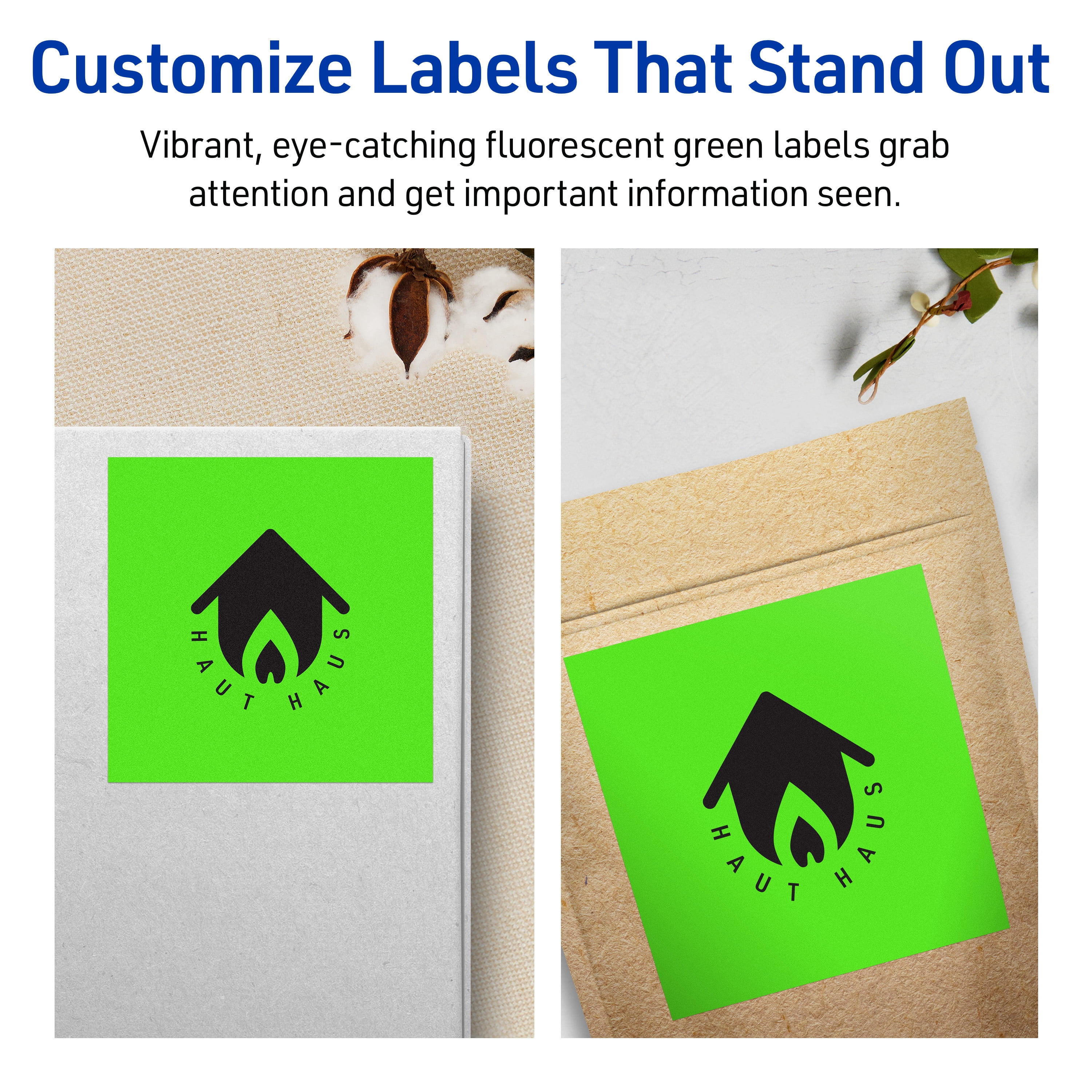 Avery Printable Square Labels, Neon Green, 4" x 4", 160ct