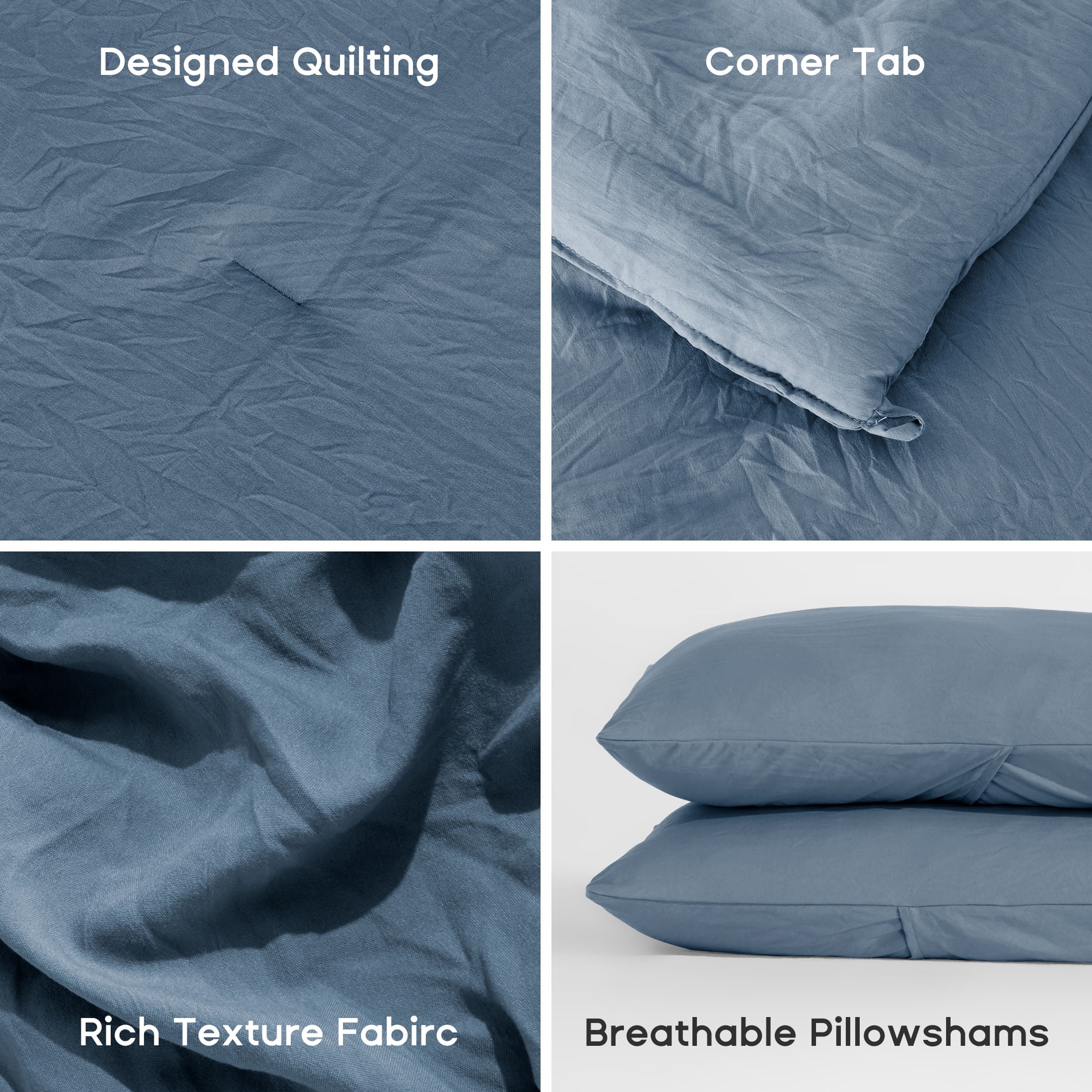 Sonive Washed Comforter Sets Queen 3 Piece, Soft and Cozy, Fluffy Microfiber Fill, Washed Textured Wrinkled Design (Flint Stone Blue)