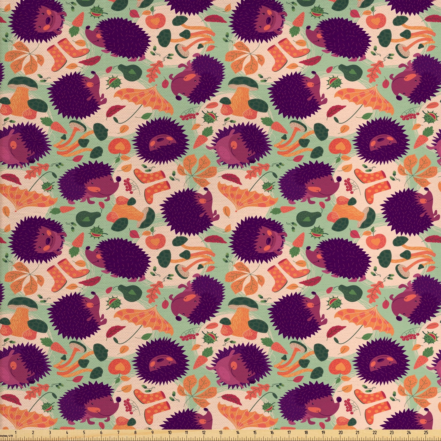 Autumn Sofa Upholstery Fabric by the Yard, Funny Hedgehogs and Seasonal