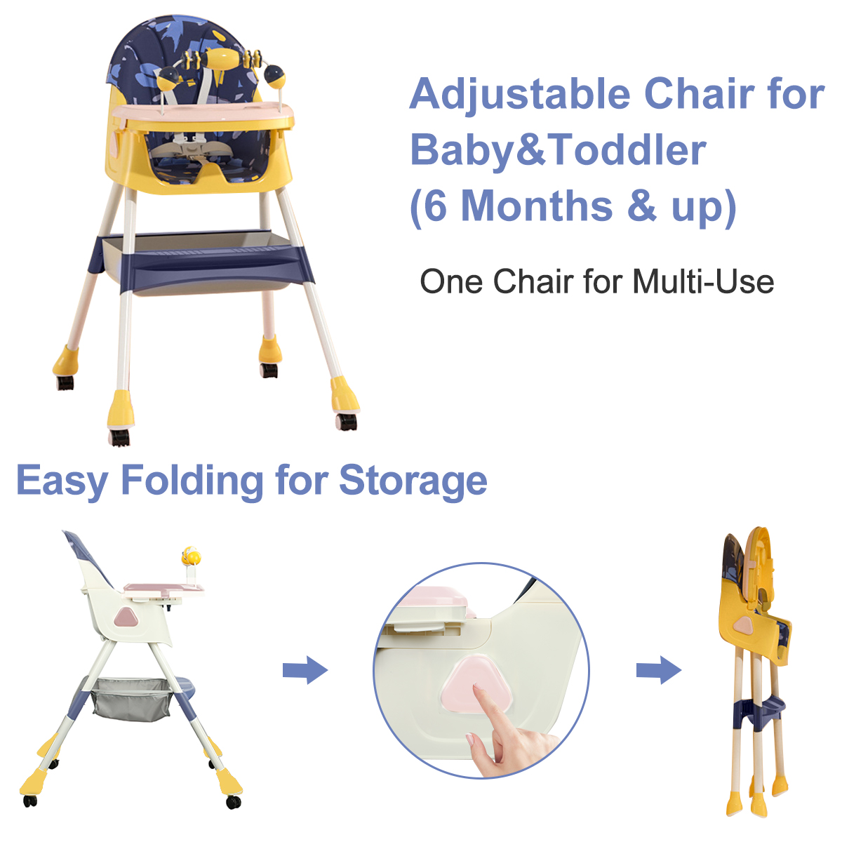 Auwogo 4-in-1 Folding Baby High Chair with Wheels photo 7