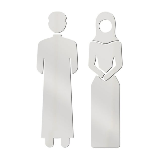Señalización de puerta de baño, acrílico, para inodoro, para pared, para hombre y mujer Plata