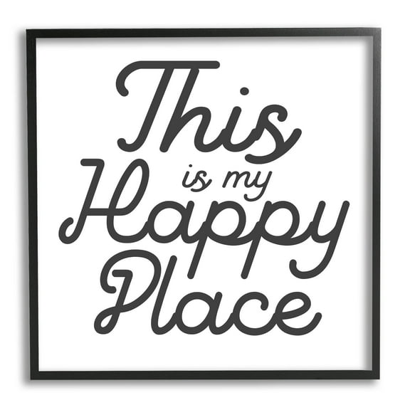 Stupell Industries Happy Place Typography Graphic Art Black Framed Art Print Wall Art, Design by Daphne Polselli