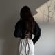 thumbnail image 3 of Camisa de manga larga coreana para mujer, blusa elegante sexy con tirantes y espalda descubierta para oficina, blusa informal ajustada con cordones y cuello vuelto, 3 of 5