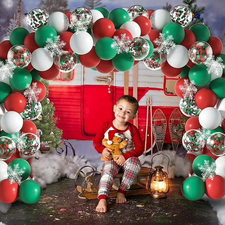 Merry Christmas Balloon Arch Garland Kit, 114 Pieces Green Red White Gold  Confetti Balloons with Santa Claus Mylar Balloon for Christmas Party