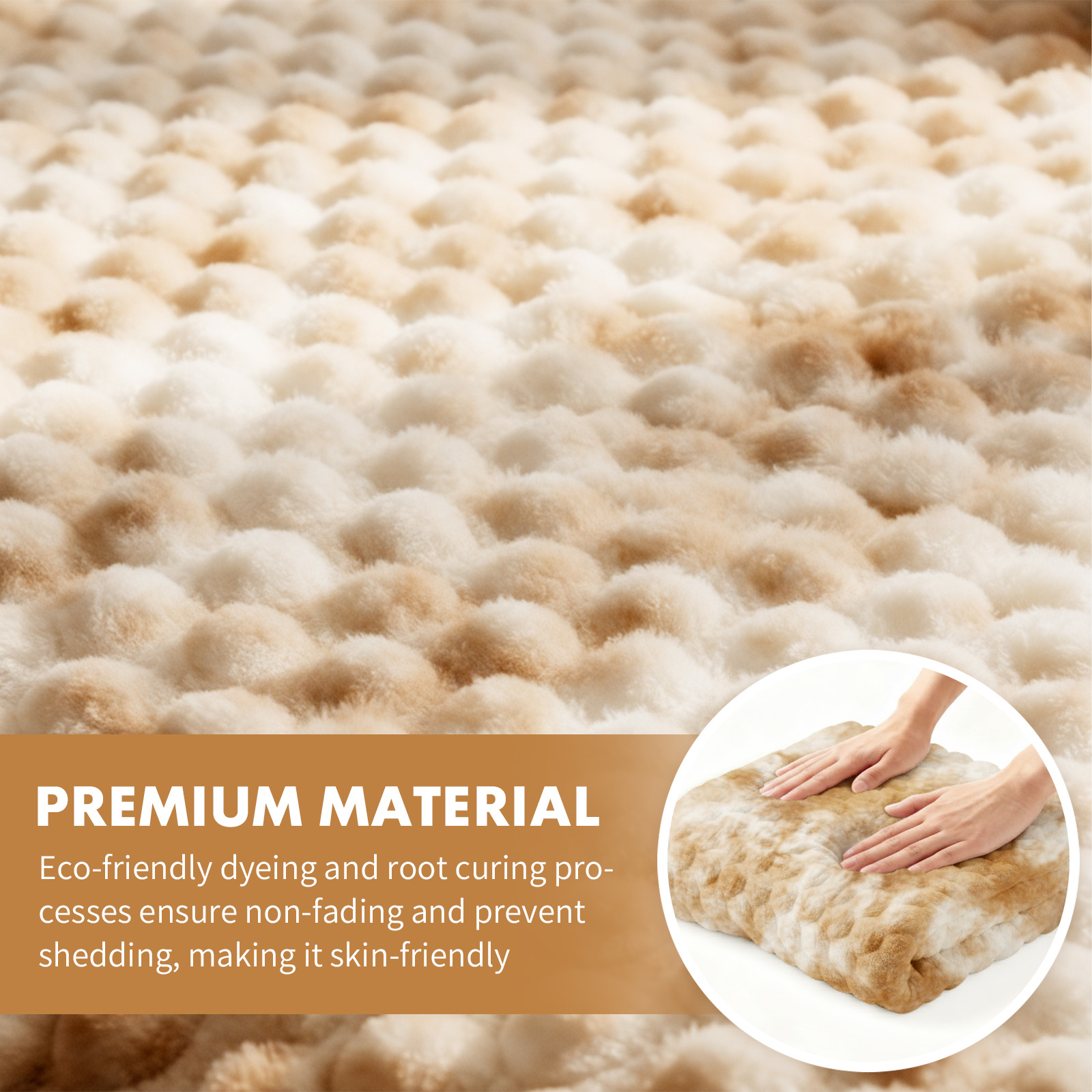 ShellKingdom Faux Fur Throw Blanket, Soft Plush Fluffy Thick Bubble Blanket for Couch Sofa Bedroom Living Room, 50" x 60", Tie Dye Camel