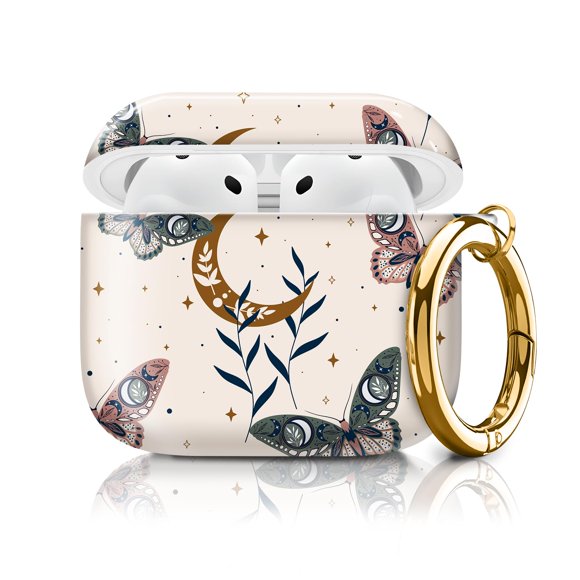 Linda Funda Compatible Con Airpods De 4Ta Generación 2024 A Prueba De Golpes Para Mujeres Y Niñas Con Linda Hebilla Redonda Dorada - Diseño Protector Anticaídas (Boho Cute Butterfly Moon)