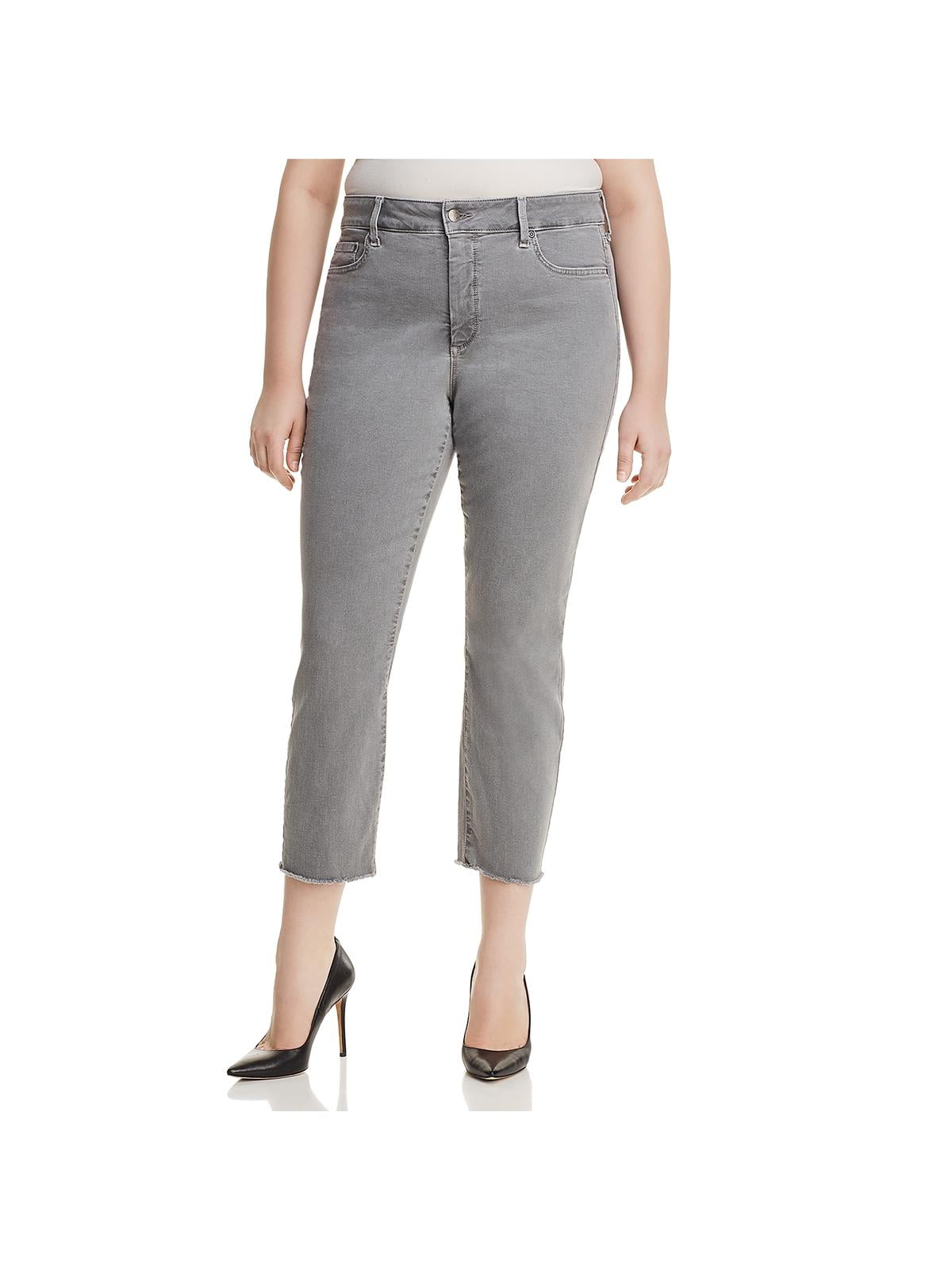 NYDJ NYDJ Womens Plus Sheri Frayed Raw Hem Ankle Jeans Gray 22W