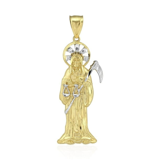 Wjd Exclusives 10k Yellow Gold Santa Muerte Grim Reaper Diamond Cut Charm Pendant Com - 10k Gold Santa Muerte Pendant