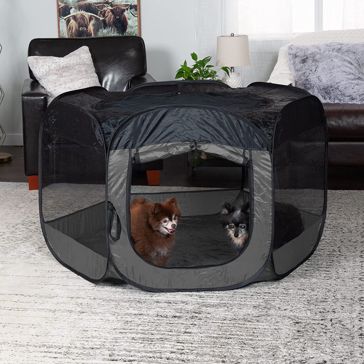 Portable Dog Playpen Cat Tent, Foldable Indoor Outdoor Pet Playground - Extra Large Gray