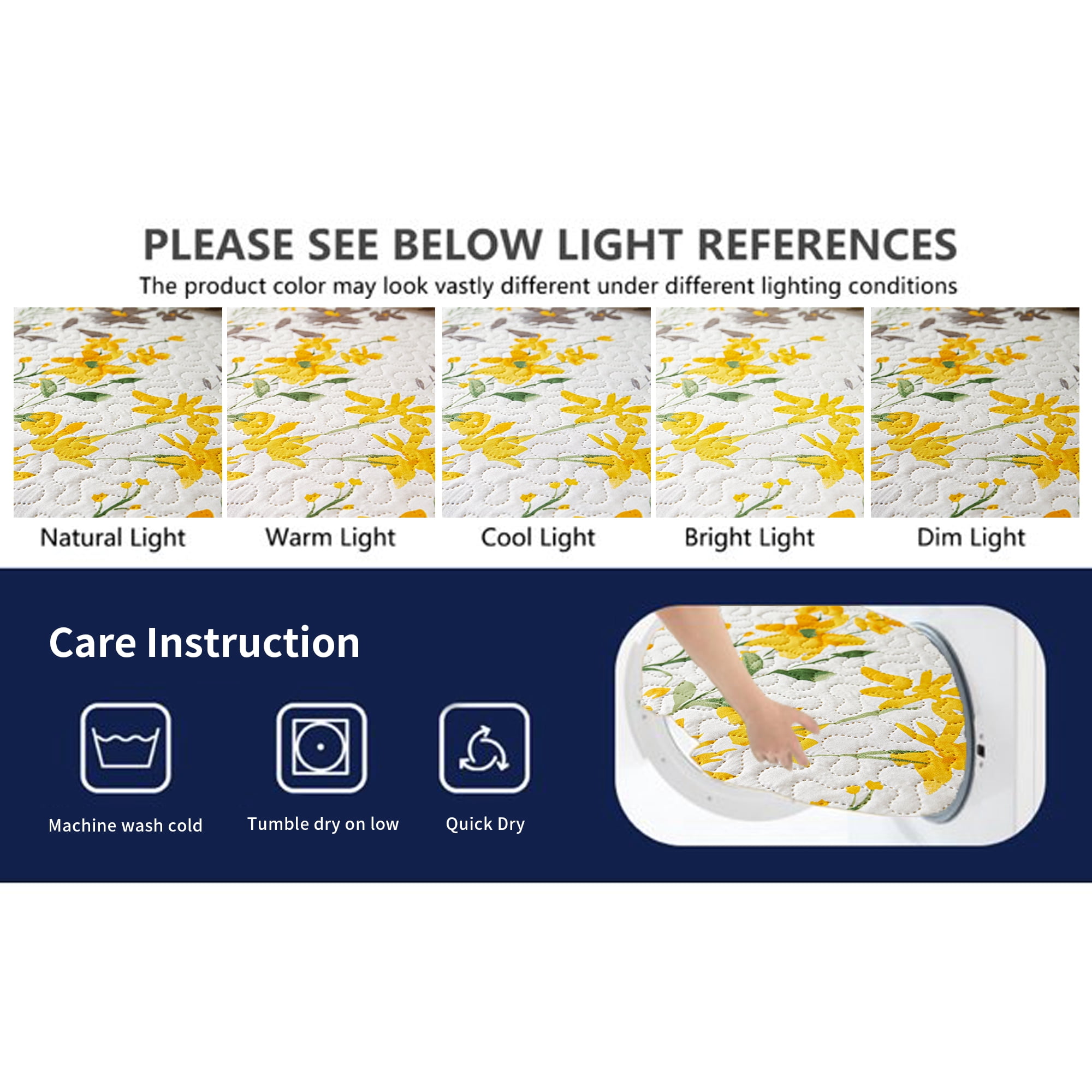 Smuge 3 Piece Daybed Cover Set, Double Sided Quilting Classic Design for All Season, Matching 2 Shams, 39"x75", Yellow Flower