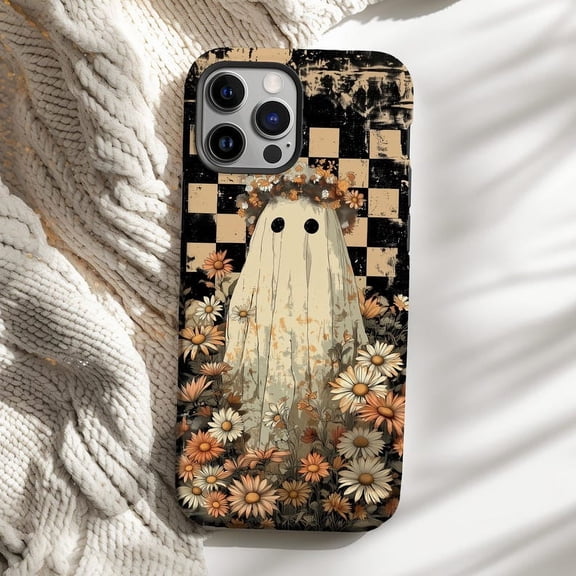 Retro Floral Ghost Halloween Phone Case Compatible with iPhone 11 12 13 14 15 16 Pro Max