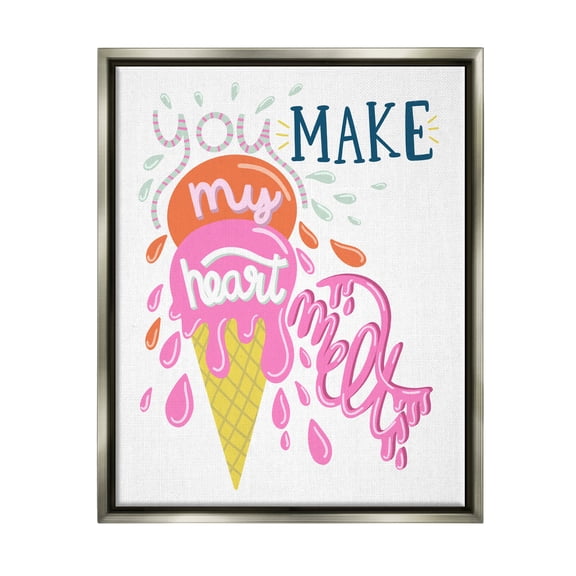 Stupell Industries Make My Heart Melt Summer Ice Cream Treat Graphic Art Luster Gray Floating Framed Canvas Print Wall Art, Design by Dominika Godette