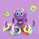 thumbnail image 4 of Flotante Pulpo Púrpura con 3 anillos Hoopla Interactivo Juguete de baño Uno morado, 4 of 5
