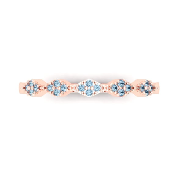 0.1 ct Brilliant Round Cut Natural Sky Blue Topaz 18K Rose Gold Stackable Band SZ 10.5