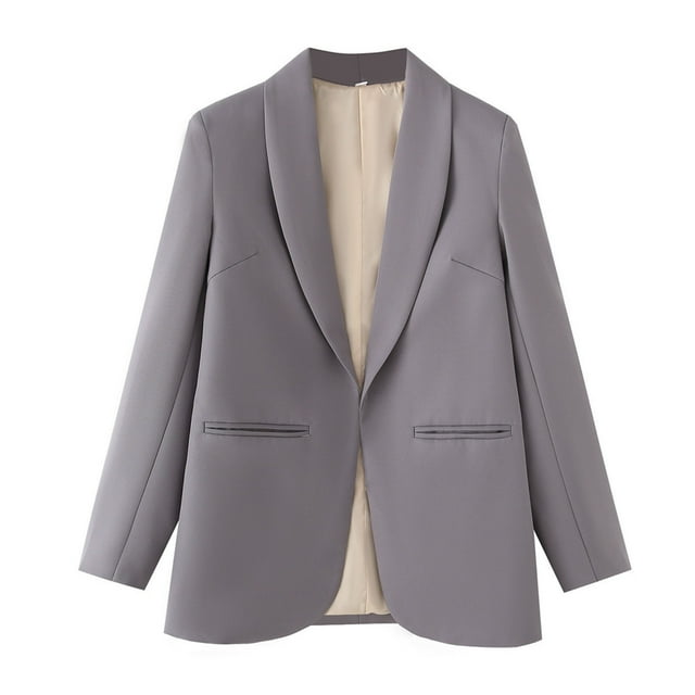 Blazer Vestes de Tailleur pour Femmes Unies à Boutons Col Rabattu Tendance Affaires Décontracté Veste Texturée avec Poches Gris G