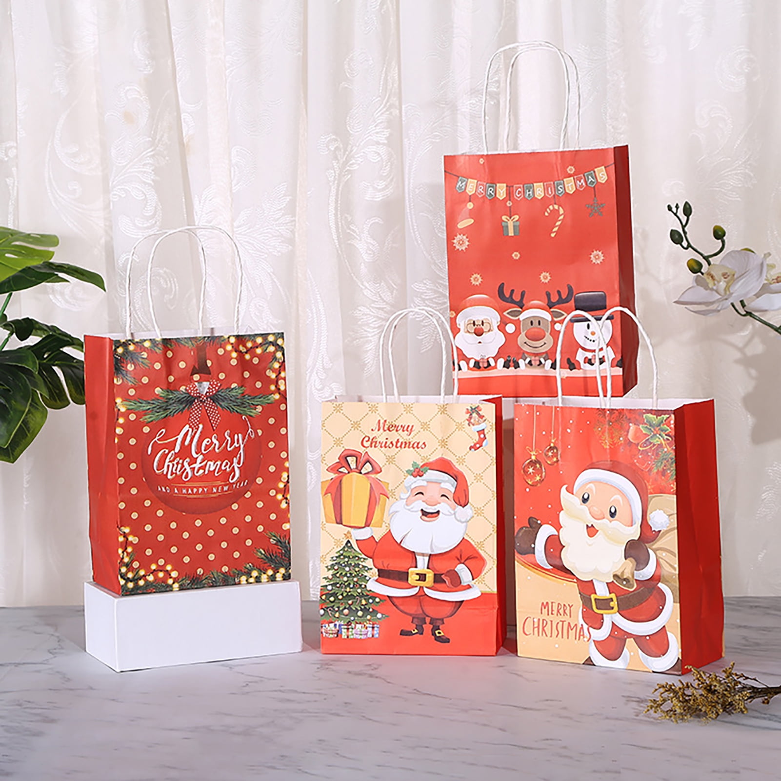 60x Christmas Gift Bag Kraft Paper Bags Sweet Candy Cookie Packaging Box Xmas 