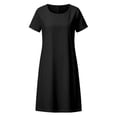 thumbnail image 4 of Vestido informal de mujer con falda acampanada y cuello redondo: para la playa y el día a día, color liso, lavable a máquina, tallas S-XXXXXL, largo 96-103 cm., 4 of 4