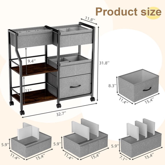 Baby Diaper Caddy Organizer with Wheels, 3-Tier Rolling Cart for Nursery Storage