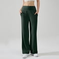 thumbnail image 5 of Straight Leg Leggings High Stretch Yoga Pants Women Soft High Waisted Casual Wide Leg Pants with Pockets Dark Green 30", 5 of 5
