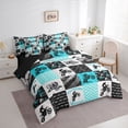 thumbnail image 2 of Castle Fairy Patchwork Extreme Motorcycle Twin Bedding Sets 7-Piece for Youth, Chevron Dirt Bike Bedding Comforter Set for Modern Room, Blue Grey,Black Reversible, 2 of 7