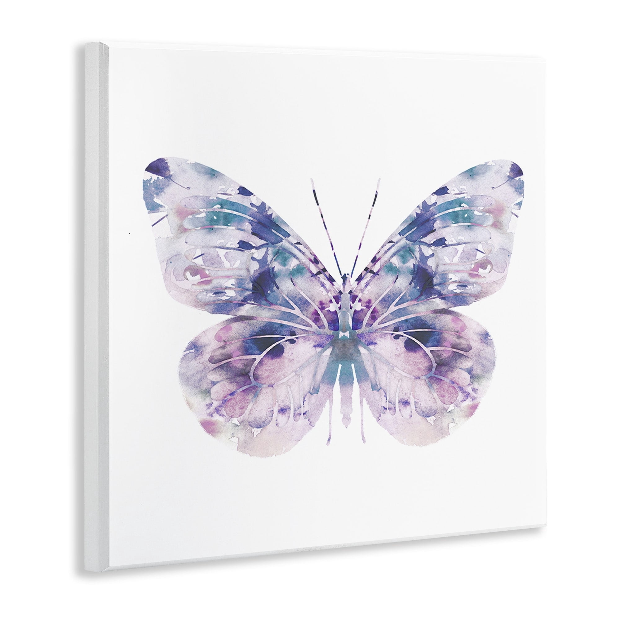 Stupell Industries Delicate Purple Butterfly Wings Pebbled Watercolor Effect Wood Wall Art, 12 x 12, Design by Leah Straatsma