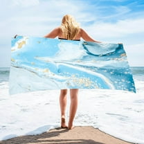 LACKUST Beach Towel with Flowing Gold Pattern - 75x150cm Oversized, Quick-Dry & Portable for Summer Use