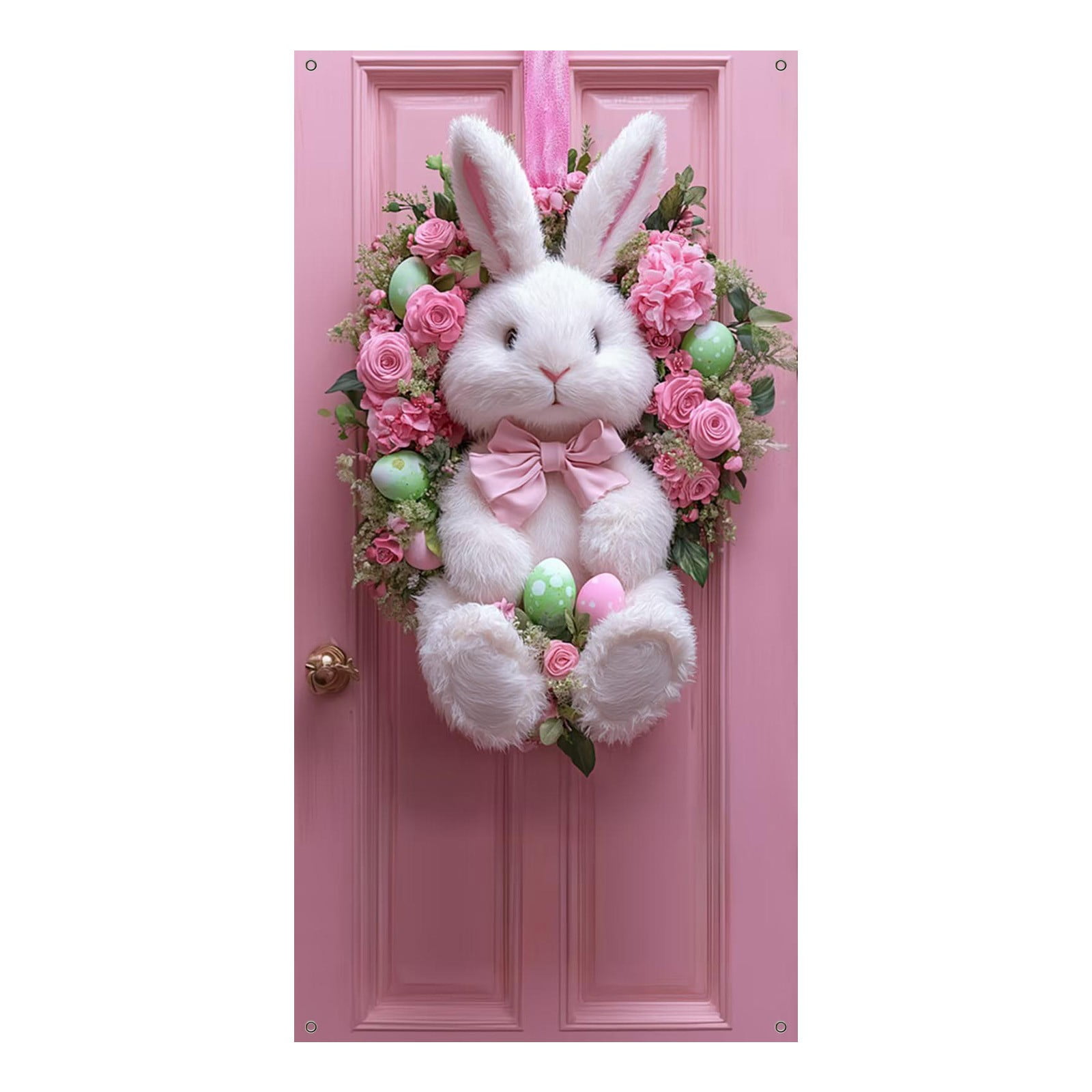Happy Easter Door Banner - Pink Easter Bunny And Eggs Decoration