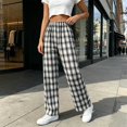 thumbnail image 2 of MYAOYI Womens High Waisted Gingham Wide Leg Trousers - Elastic Pull On Bottoms, 2 of 8