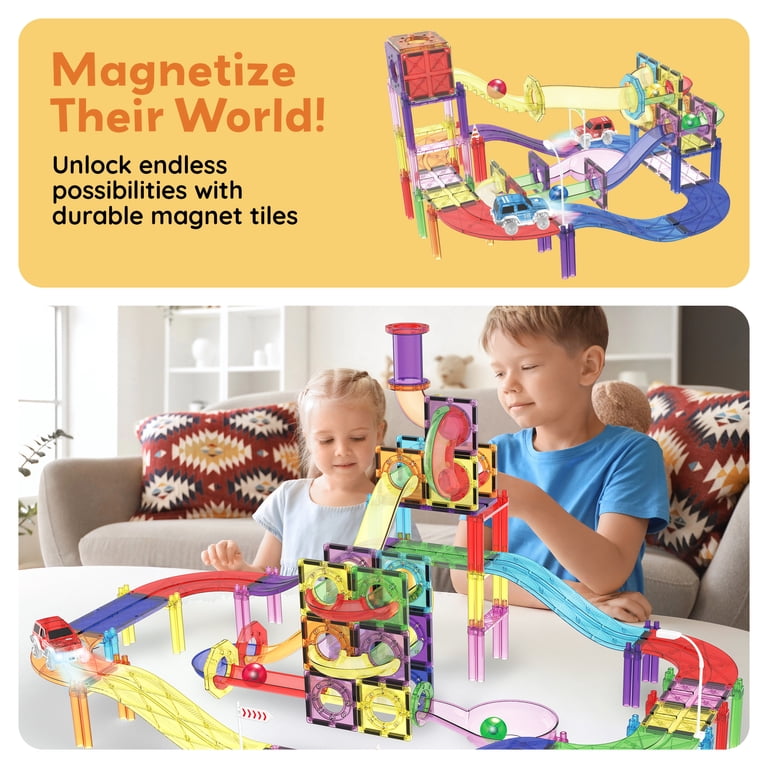 PicassoTiles 3-in-1 Magnetic Tiles Marble Run Race Track Set photo 4