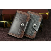 Microseven S4 Brown Mens Men's Retro Leather Vertical Section Credit Card Holder Wallet with Hasp