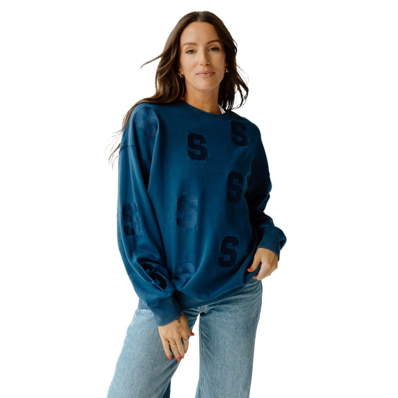 Women's Gameday Social  Navy Syracuse Orange Ritter Repeat Lantern Sleeve Crewneck Sweatshirt