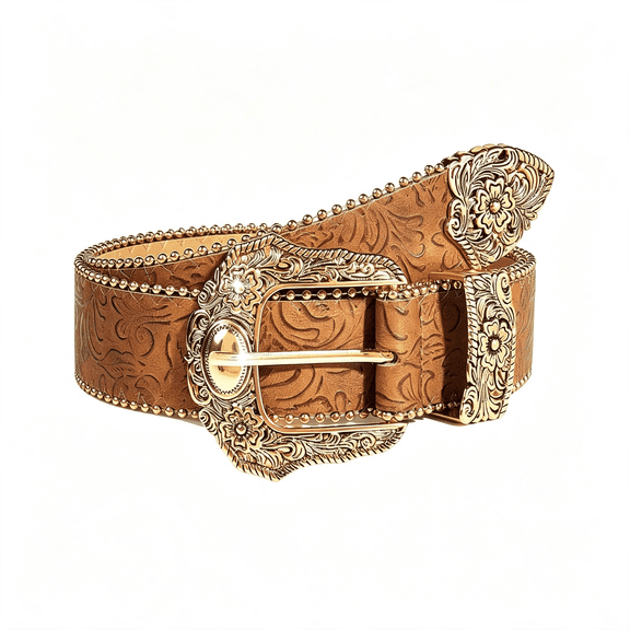 OQRKI Brown Western Belt for Women Cowgirl Country Leather Belt for Jeans Pants,Retro Versatile Exquisite Texture Cowboy Belt